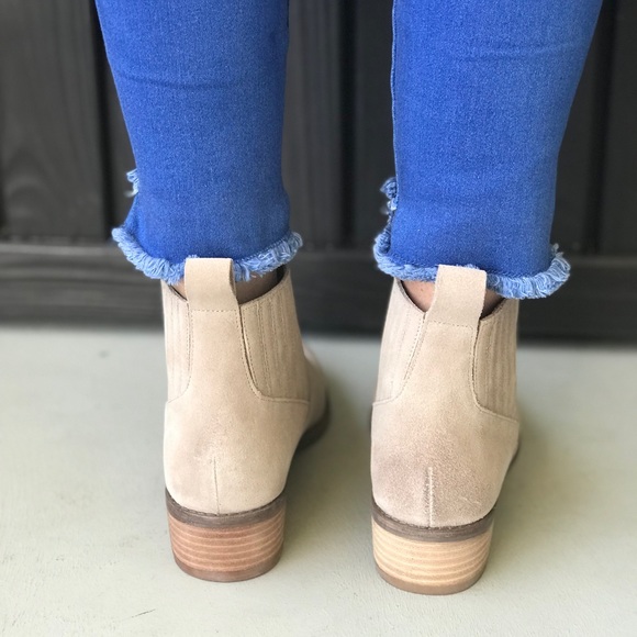 NIB Almond Suede Distressed Slip On Ankle Boots - Picture 6 of 6